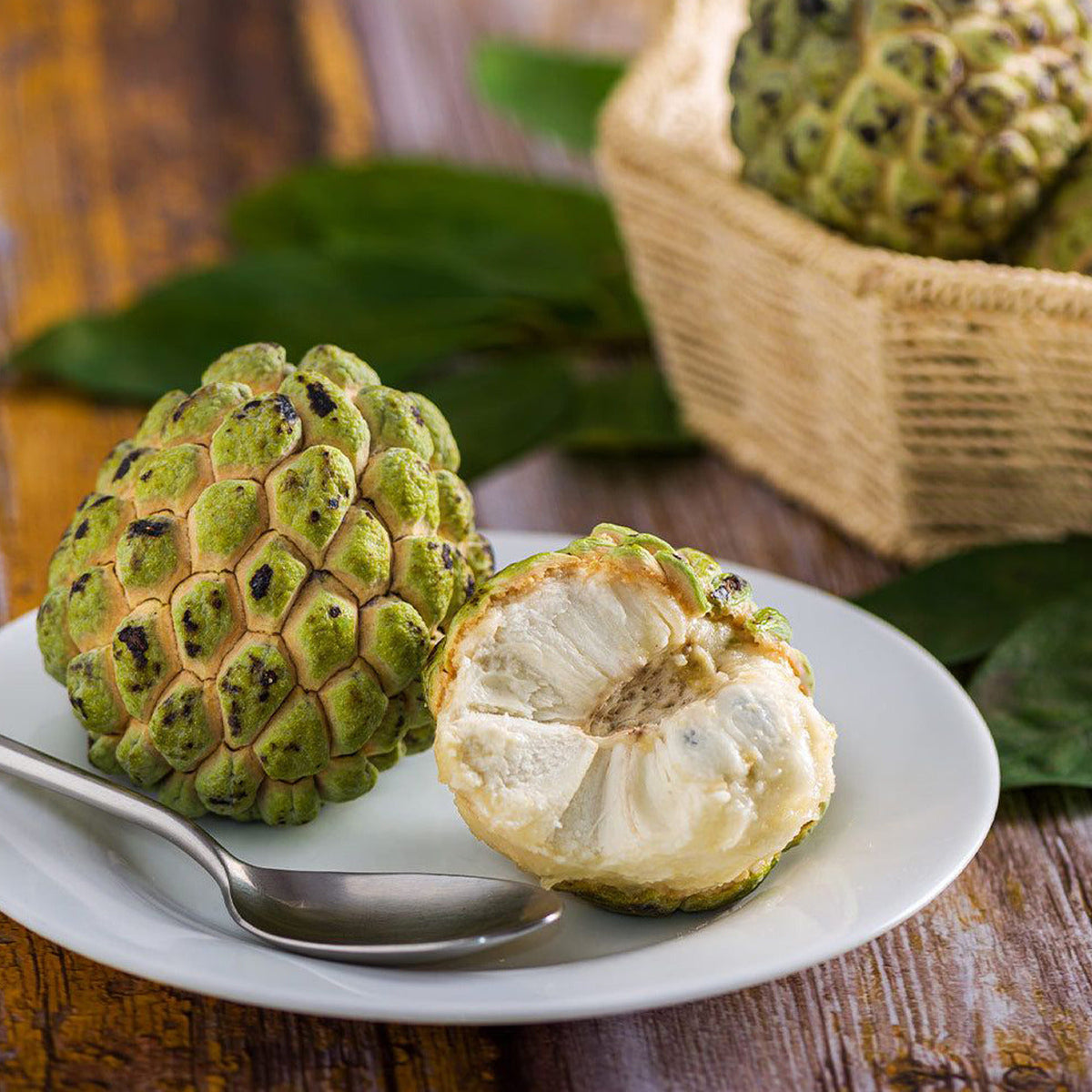 Custard Apple fruit plant with ripe sweet fruits growing naturally in a home garden