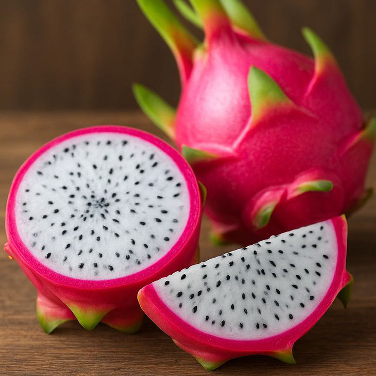 Dragon Fruit plant with ripe pink fruits growing naturally in a home garden