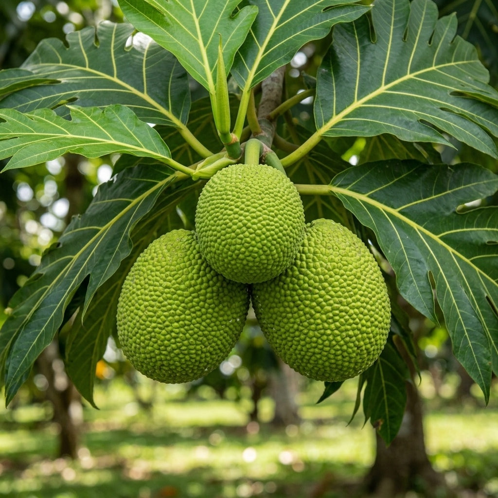 Breadfruit (Kadachakka) live plant grown from root cutting in nursery pot with healthy green leaves | Tropical fruit plant | Keraleaf