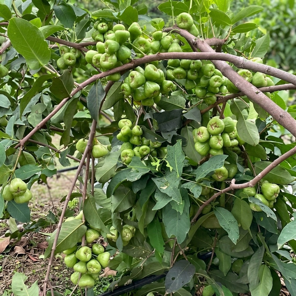 Thai Green Wax Apple (Chamba) layered live fruit plant in nursery pot with healthy green foliage | Premium tropical fruit plant | Keraleaf