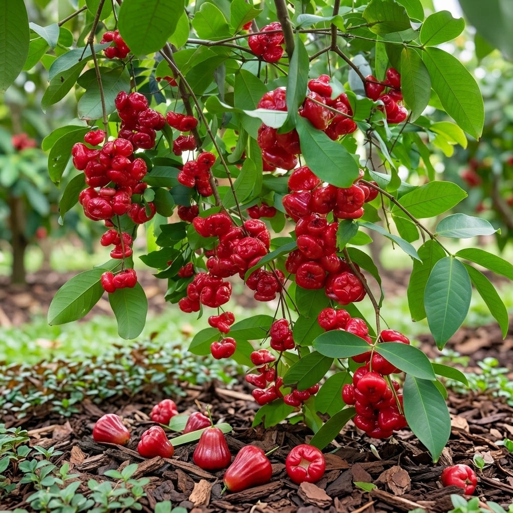 Rose Wax Apple (Chamba) layered live fruit plant in nursery pot with healthy green foliage | Premium tropical fruit plant | Keraleaf
