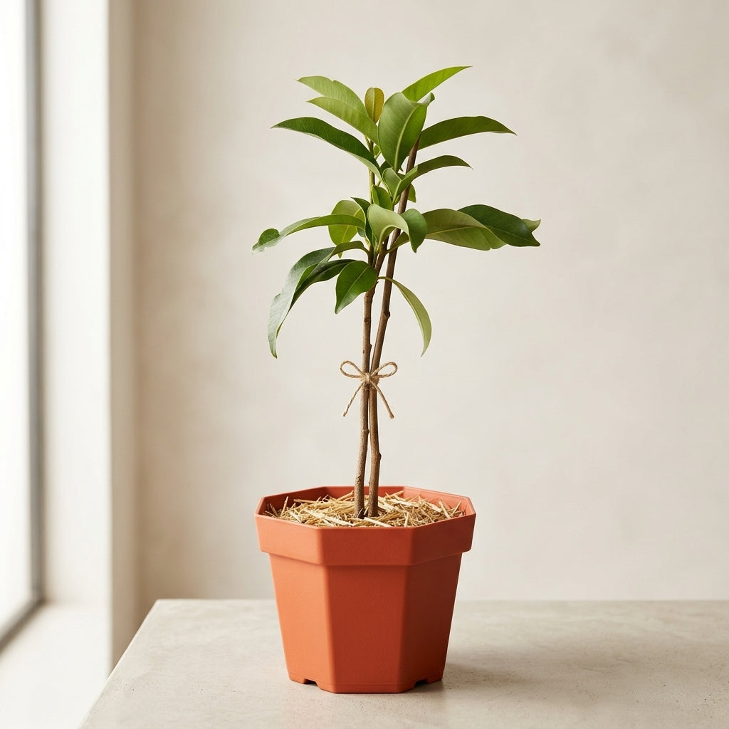 Variegated Chikoo (Sapota) grafted live fruit plant in nursery pot with healthy variegated green leaves | Premium fruit plant | Keraleaf