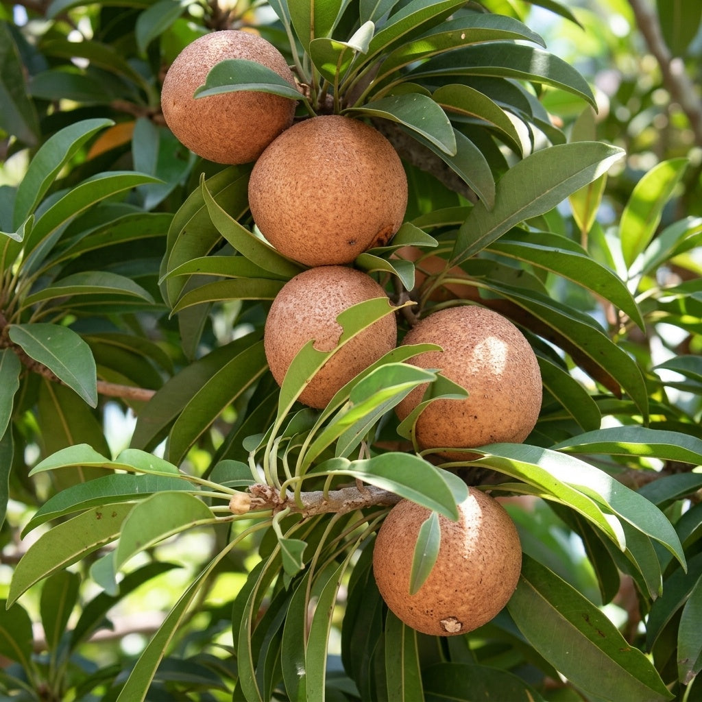 Jambo Chikoo (Sapota) grafted live fruit plant in nursery pot with healthy green foliage | Premium tropical fruit plant | Keraleaf
