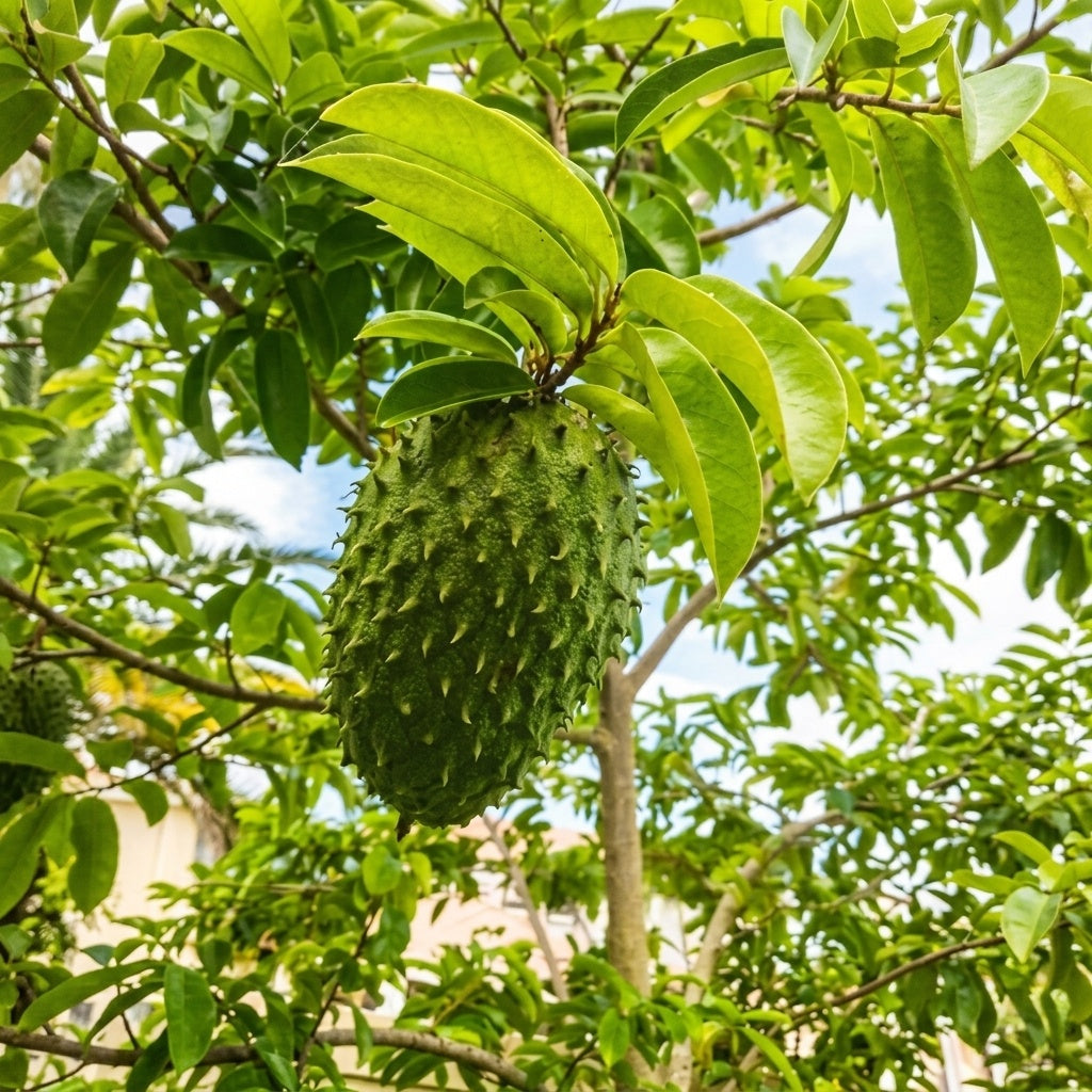 Soursop (Mullan Chakka / Mullatha) seedling live fruit plant in nursery pot with healthy green foliage | Exotic tropical fruit plant | Keraleaf
