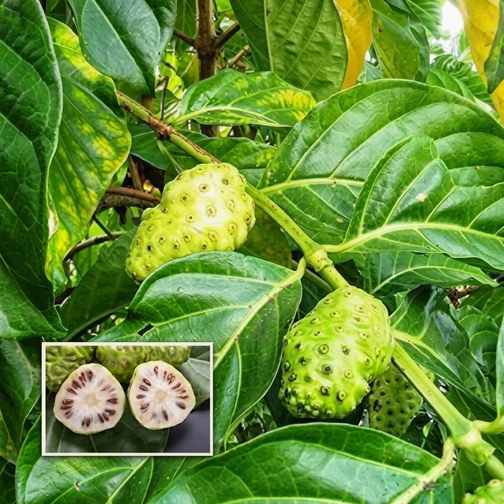 Noni fruit seedling live plant in nursery pot with healthy green foliage | Tropical medicinal fruit plant | Keraleaf
