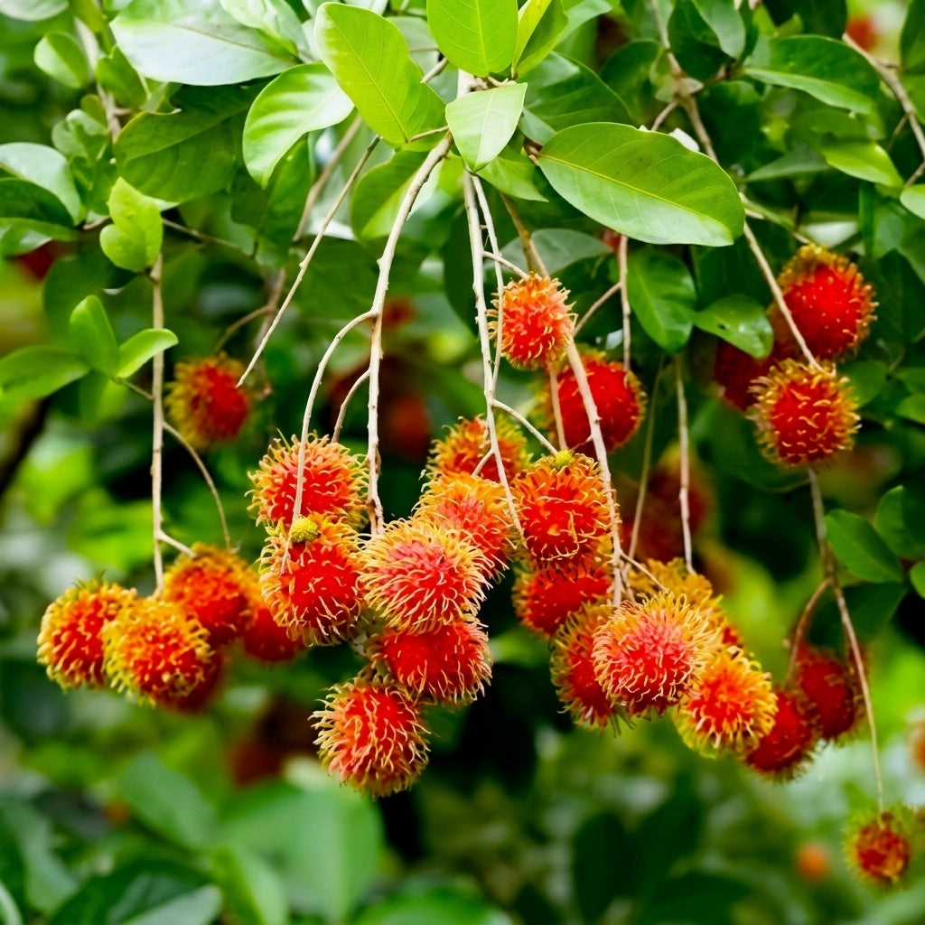 Rambutan seedling live fruit plant in nursery pot with healthy green foliage | Exotic tropical fruit plant | Keraleaf