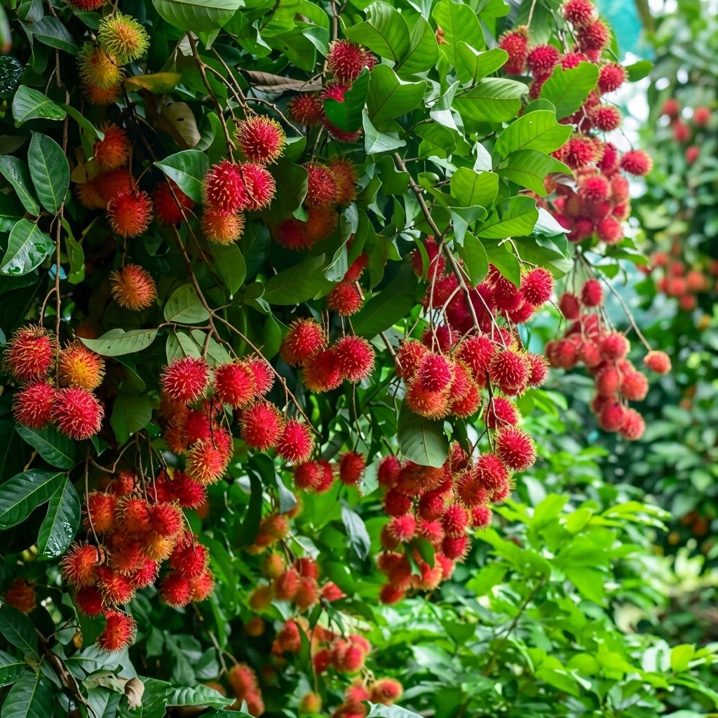 Rambutan seedling live fruit plant in nursery pot with healthy green foliage | Exotic tropical fruit plant | Keraleaf