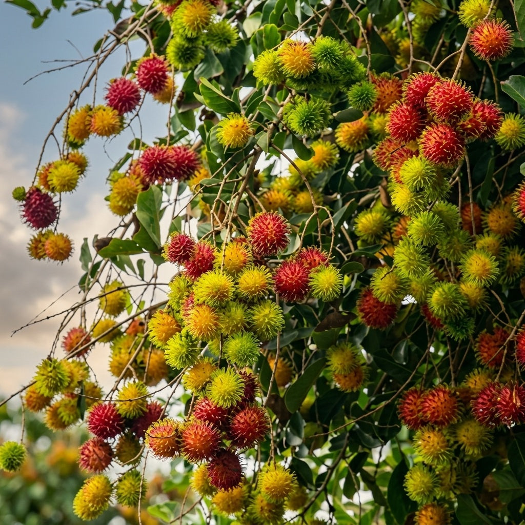 Schoolboy Rambutan budded live fruit plant in nursery pot with healthy green foliage | Premium tropical fruit plant | Keraleaf