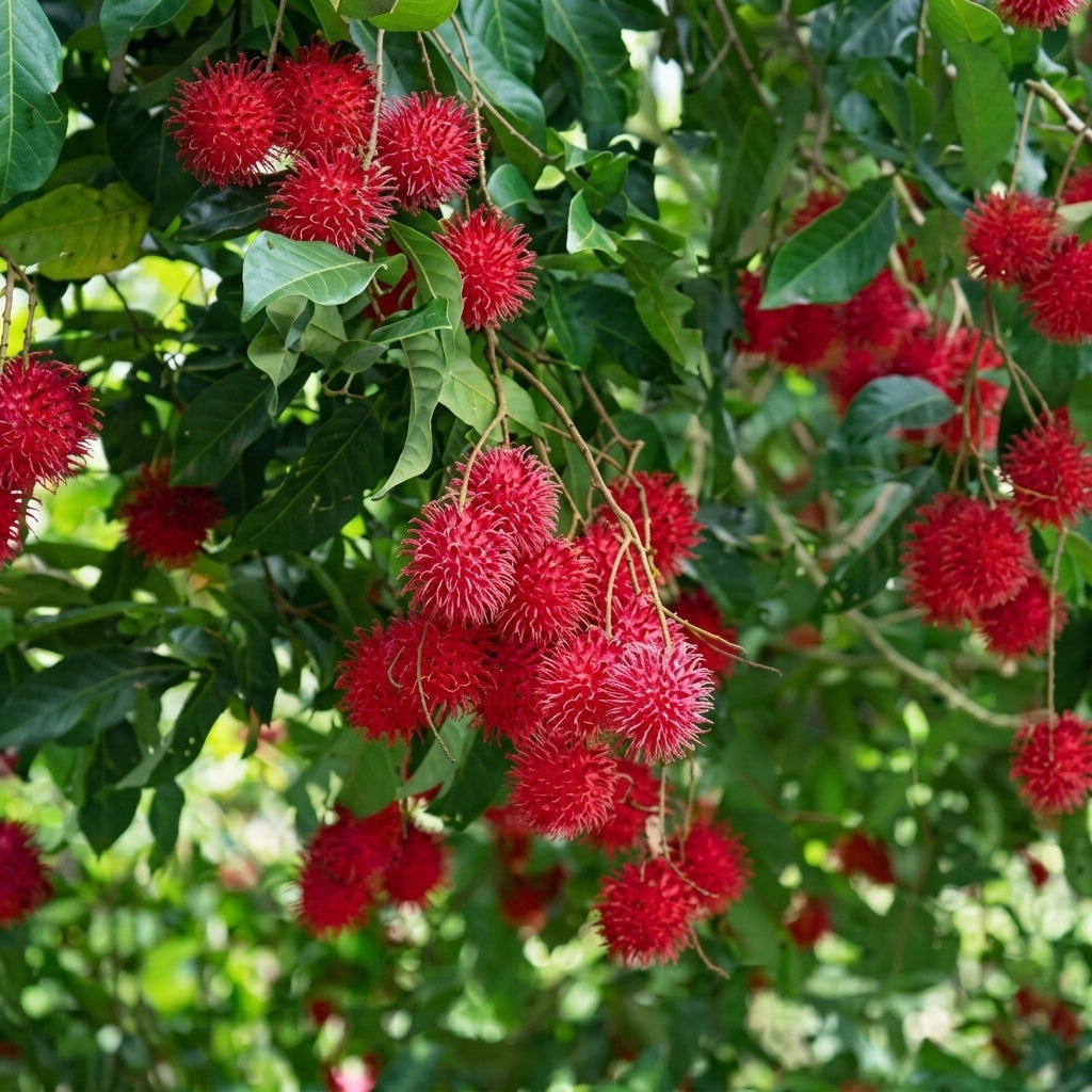 N18 Rambutan budded live fruit plant in nursery pot with healthy green foliage | Premium tropical fruit plant | Keraleaf