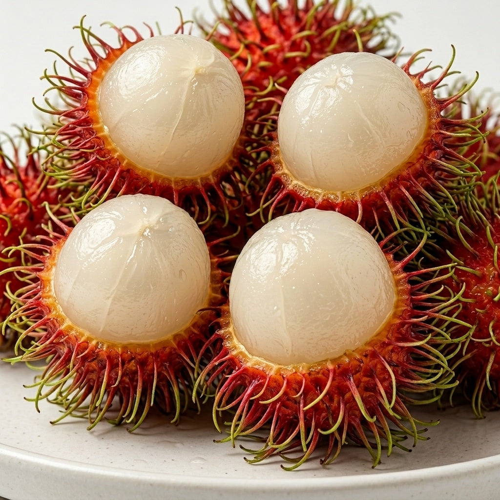 Rongrien Rambutan budded live fruit plant in nursery pot with healthy green foliage | Premium tropical fruit plant | Keraleaf