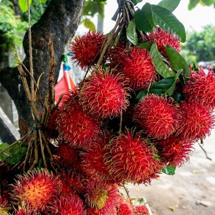 Caesar Rambutan budded live fruit plant in nursery pot with healthy green foliage | Premium tropical fruit plant | Keraleaf