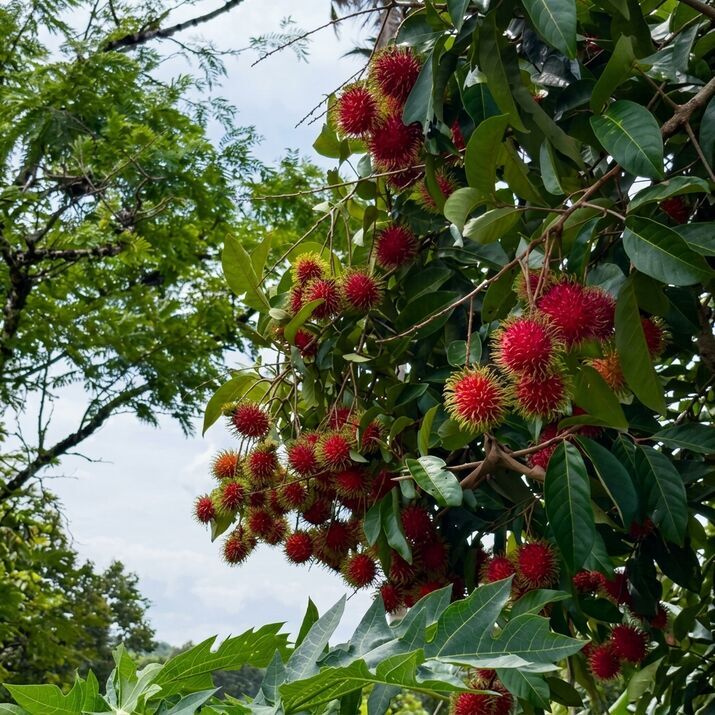 Binjai Rambutan budded live fruit plant in nursery pot with healthy green foliage | Premium tropical fruit plant | Keraleaf