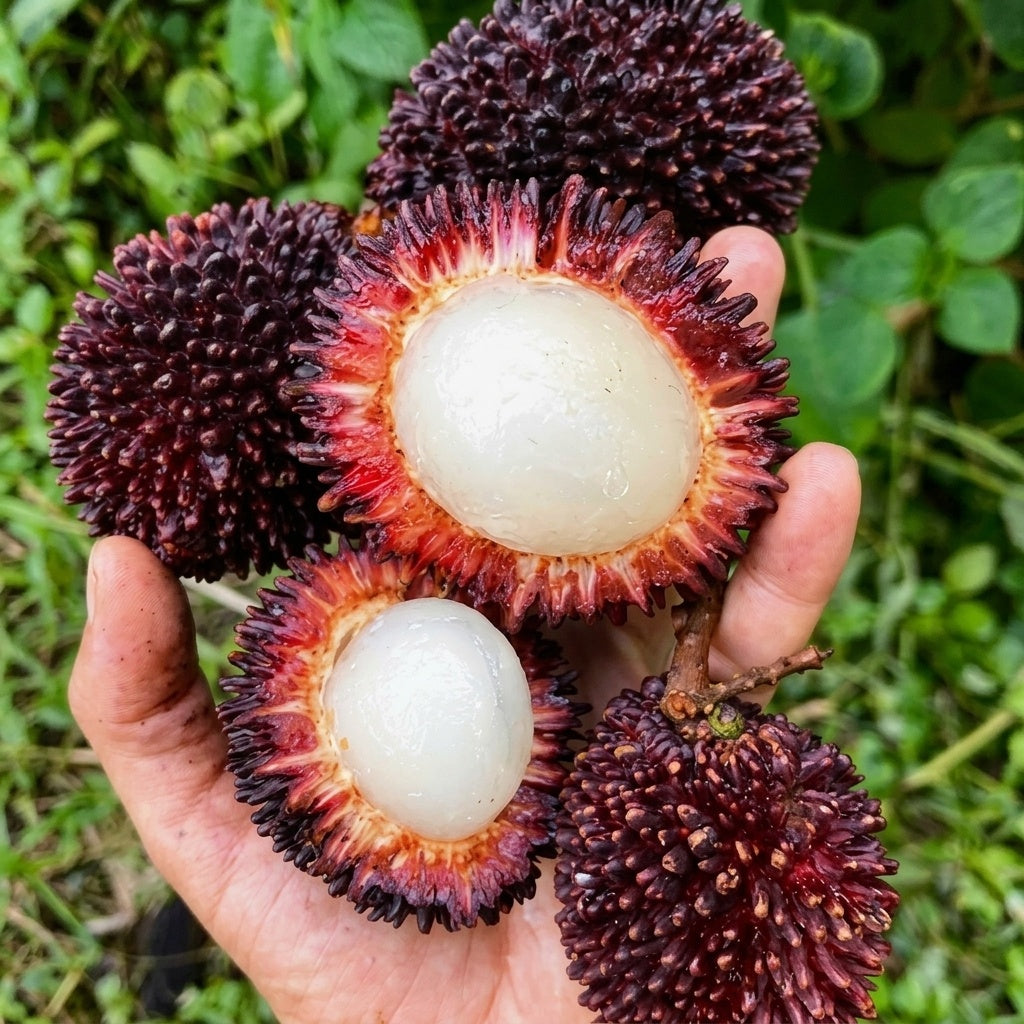 Pulasan budded live fruit plant in nursery pot with healthy green foliage | Exotic tropical fruit plant | Keraleaf