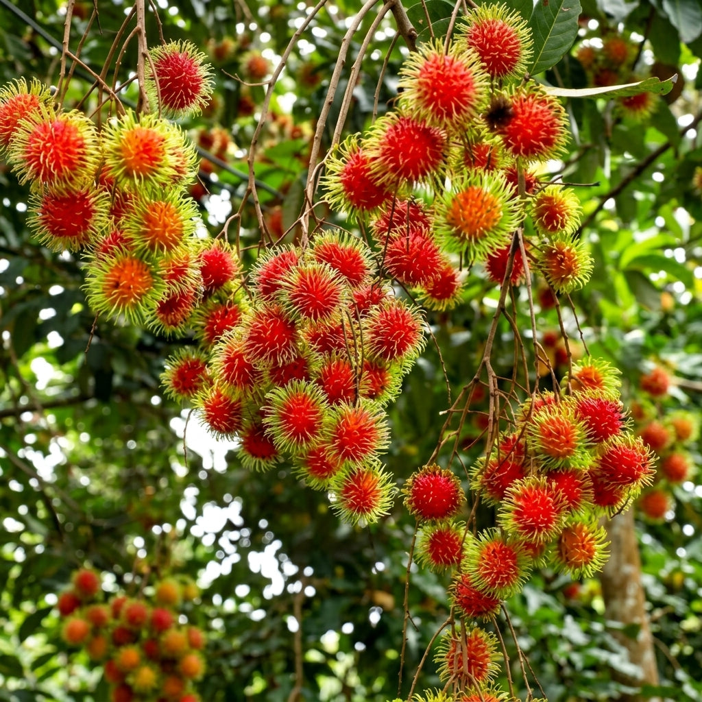 KG10 Rambutan budded live fruit plant in nursery pot with healthy green foliage | Premium tropical fruit plant | Keraleaf