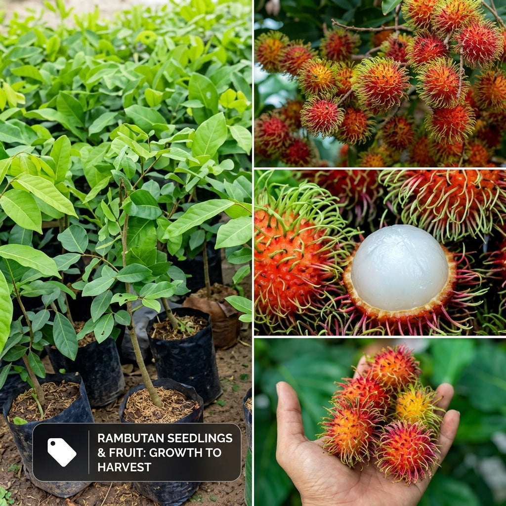 KG10 Rambutan budded live fruit plant in nursery pot with healthy green foliage | Premium tropical fruit plant | Keraleaf