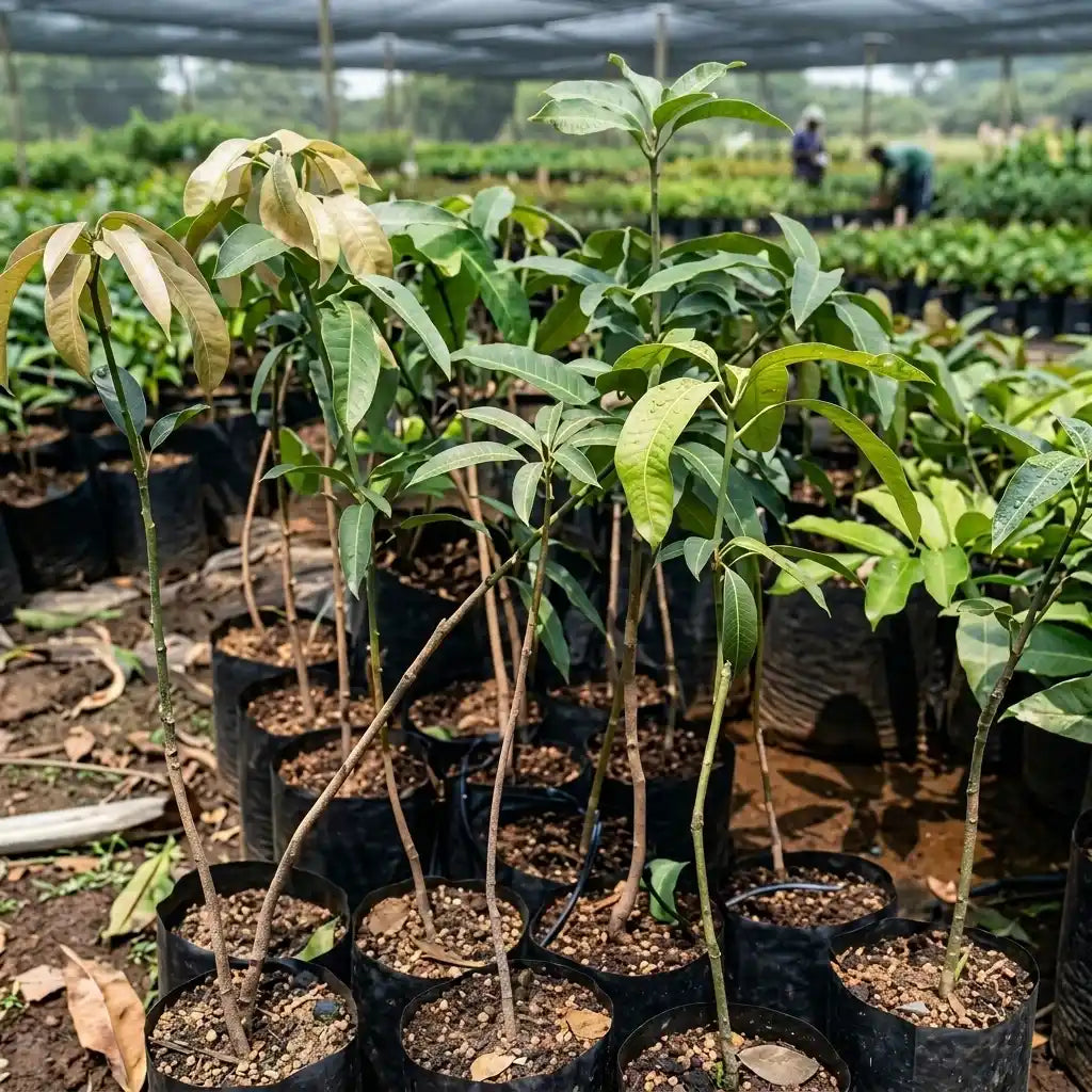 Thailand Arama Mango grafted live fruit plant in nursery pot with healthy green foliage | Premium exotic mango plant | Keraleaf
