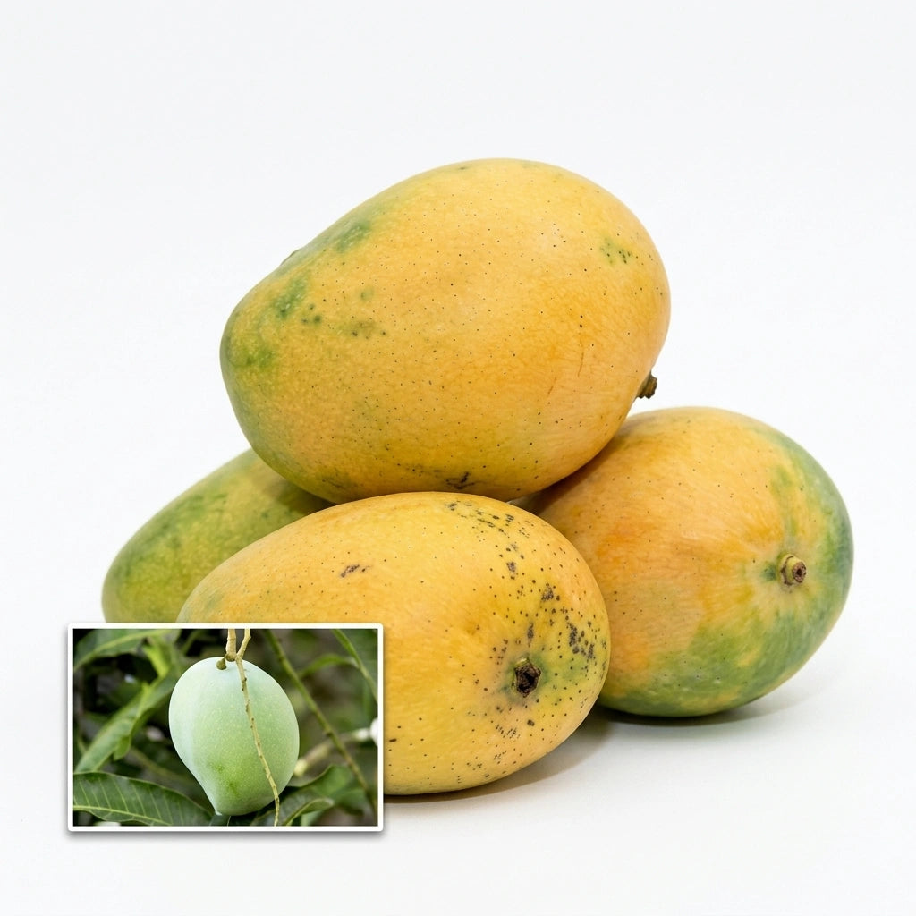 Vella Moovandan Mango budded live fruit plant in nursery pot with healthy green foliage | Premium mango plant | Keraleaf