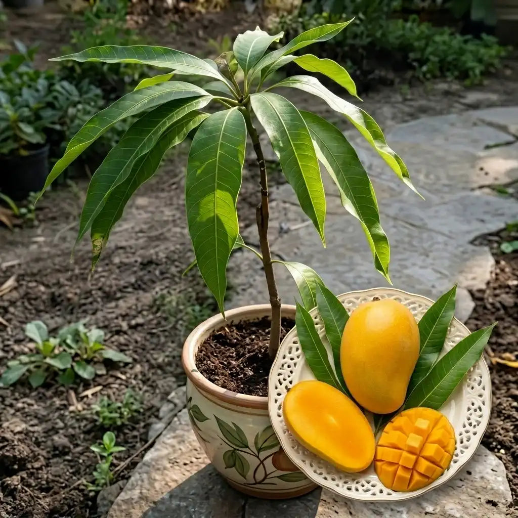 Mallika Mango grafted live fruit plant in nursery pot with healthy green foliage | Premium mango plant | Keraleaf