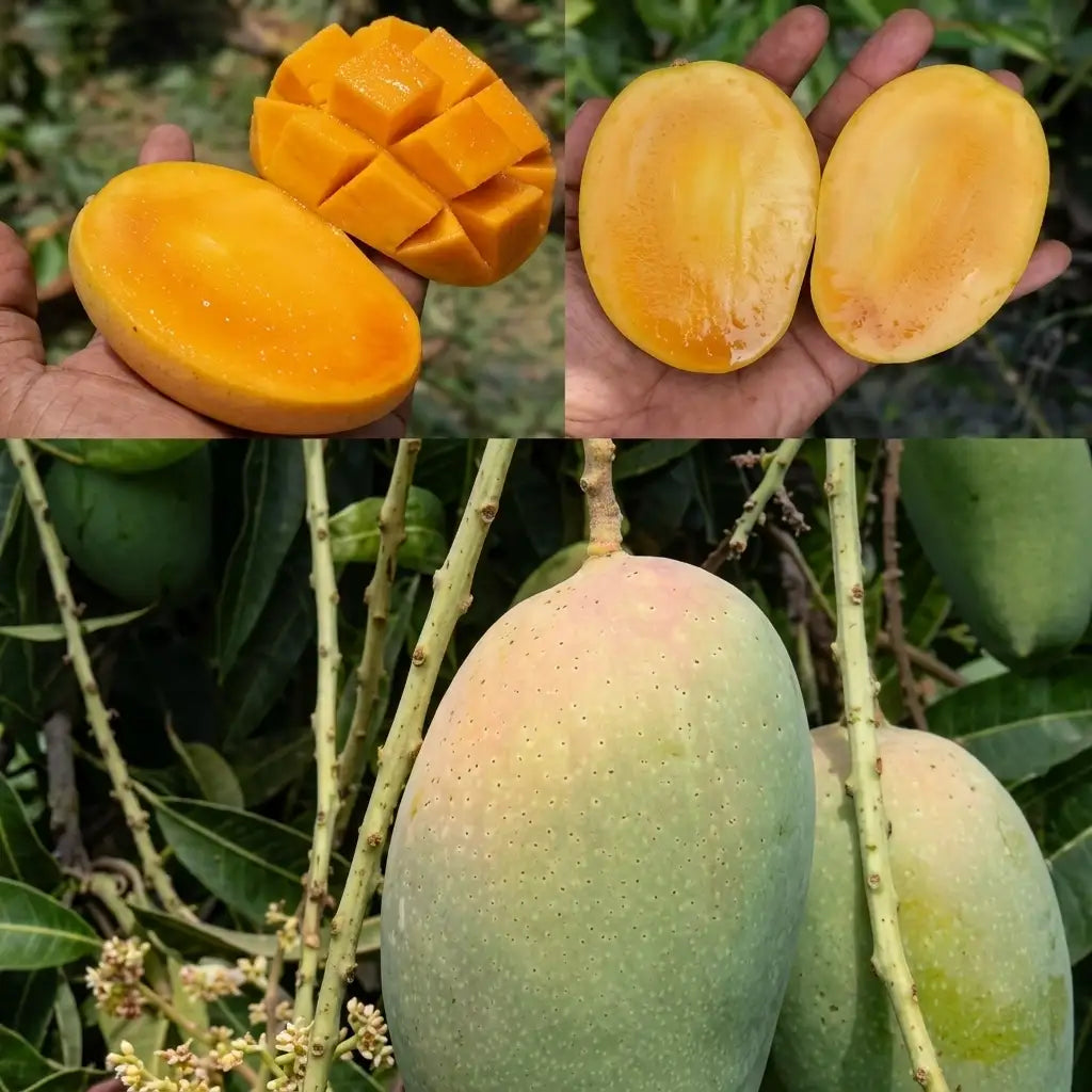 Kesar Mango grafted live fruit plant in nursery pot with healthy green foliage | Premium Indian mango plant | Keraleaf