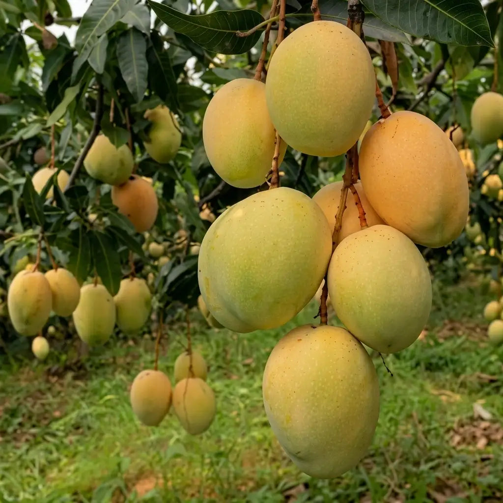 Banganapalle Mango grafted live fruit plant in nursery pot with healthy green foliage | Premium Indian mango plant | Keraleaf