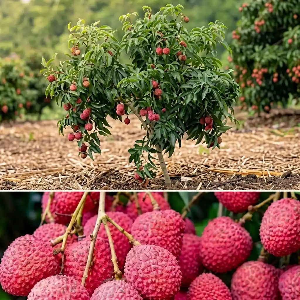 Indian Lychee layered live fruit plant in nursery pot with healthy green foliage | Premium tropical fruit plant | Keraleaf