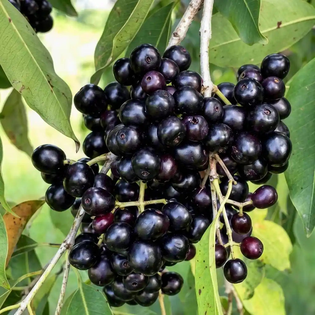 Black Jamun (Njaval Pazham) live fruit plant in nursery pot with healthy green foliage | Premium tropical fruit plant | Keraleaf