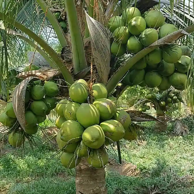 Coconut Tree / Thengu (Sunnanki Dwarf) hybrid seedling live plant in nursery pot with healthy green foliage | Tropical coconut tree plant | Keraleaf