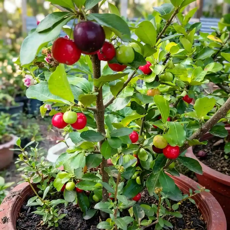 Cherry (West Indian) layered live fruit plant in nursery pot with healthy green foliage | Exotic tropical fruit plant | Keraleaf