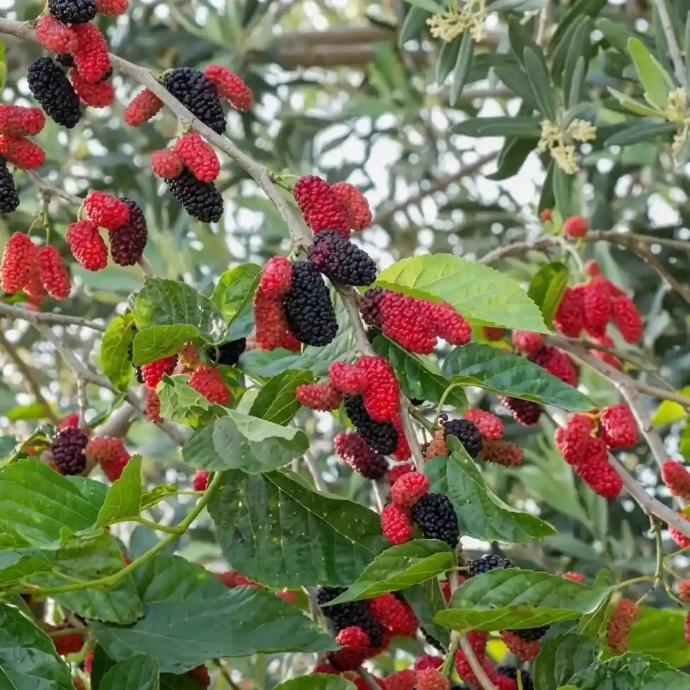 Mulberry layered live fruit plant in nursery pot with healthy green foliage | Exotic tropical fruit plant | Keraleaf