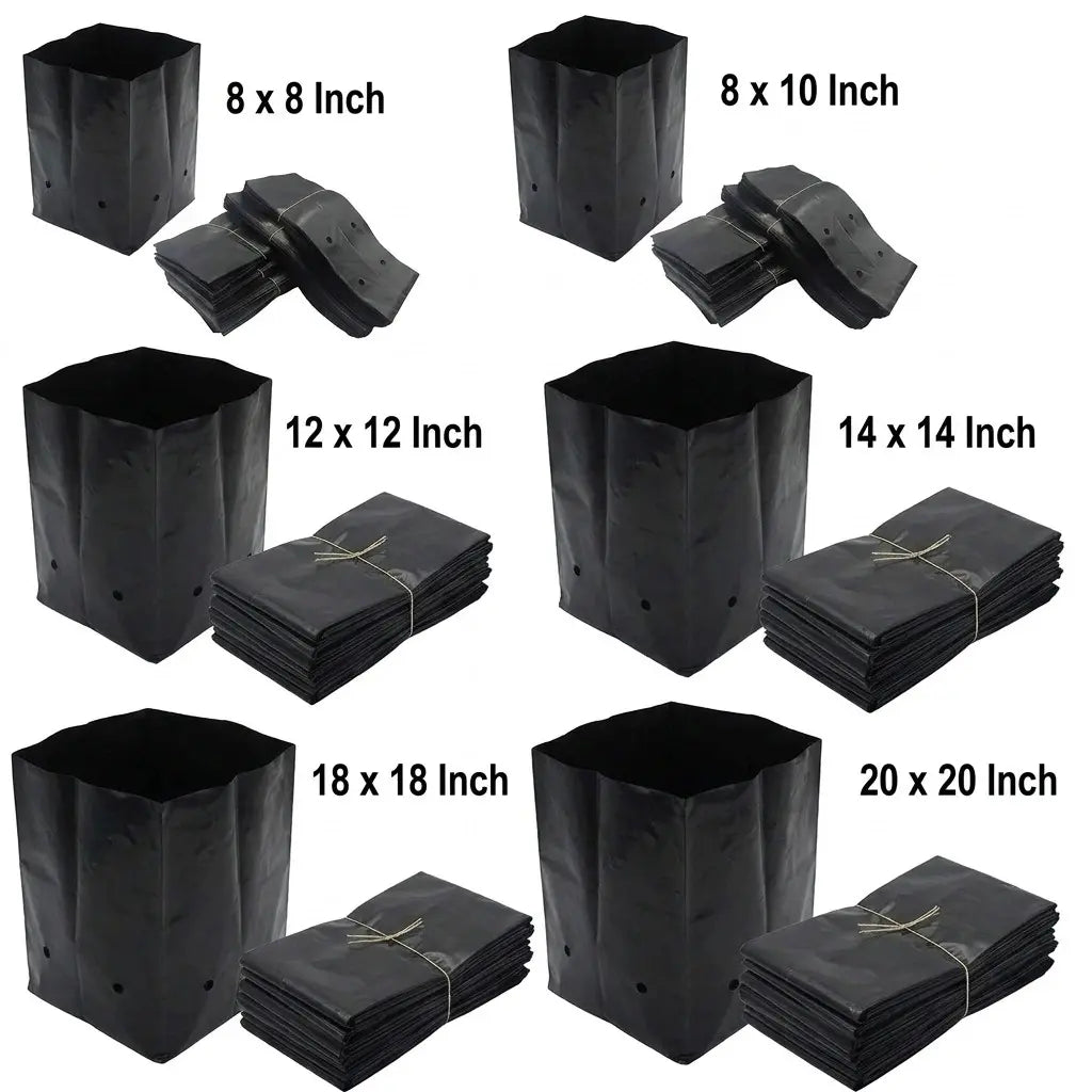 Plastic Nursery Bag (Black, Pack of 10) for plant growing and gardening | Durable nursery grow bags for seedlings and plants | Keraleaf