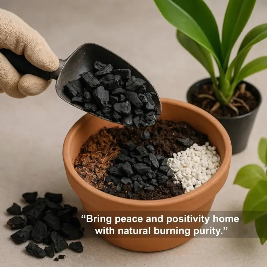 Natural charcoal for gardening to improve soil drainage, aeration, and healthy root growth