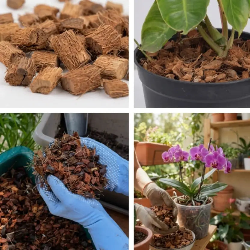 Natural coconut husk chips for orchids, soilless gardening, improved aeration, and moisture retention